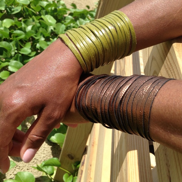 Leather Metallic Copper Colored Fringe Bracelet - Picture 2 of 7